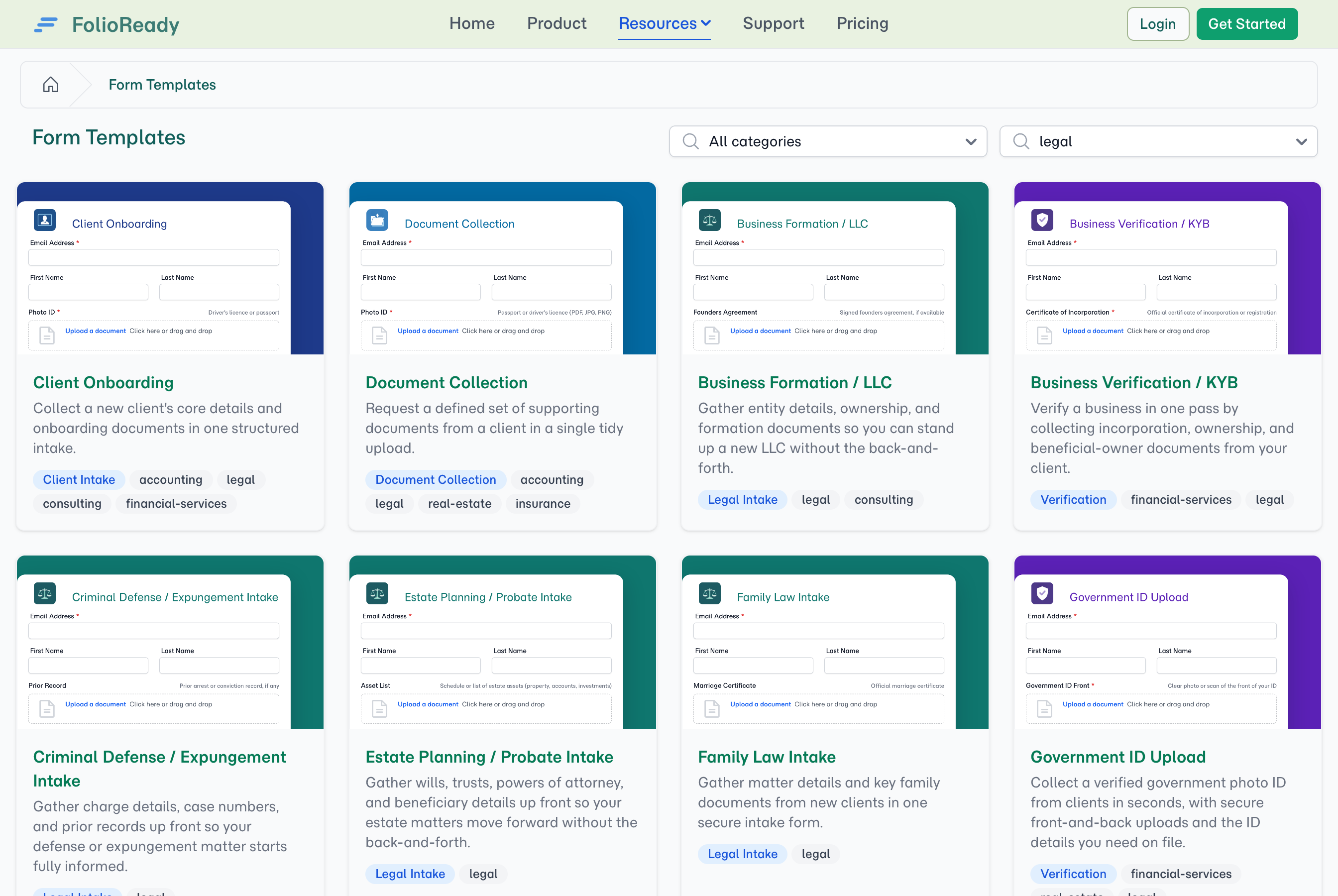Filter by industry — the grid narrows to the templates built for your practice.