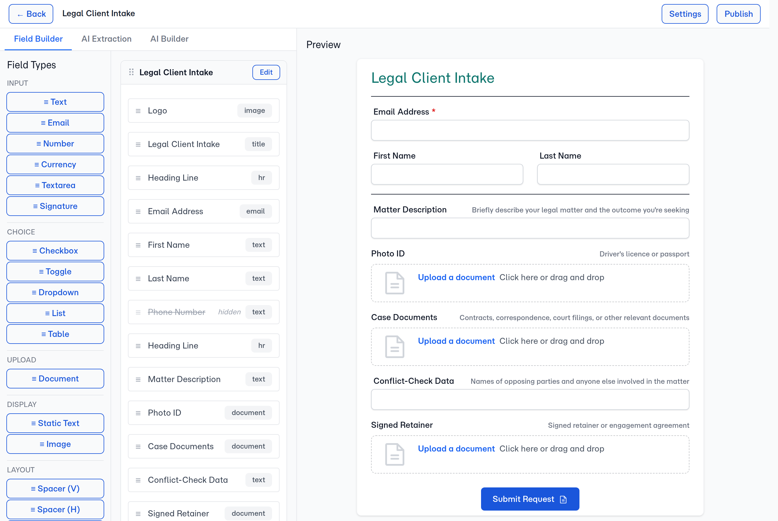 An imported template open in the builder — a real, fully-editable template from the moment it lands.