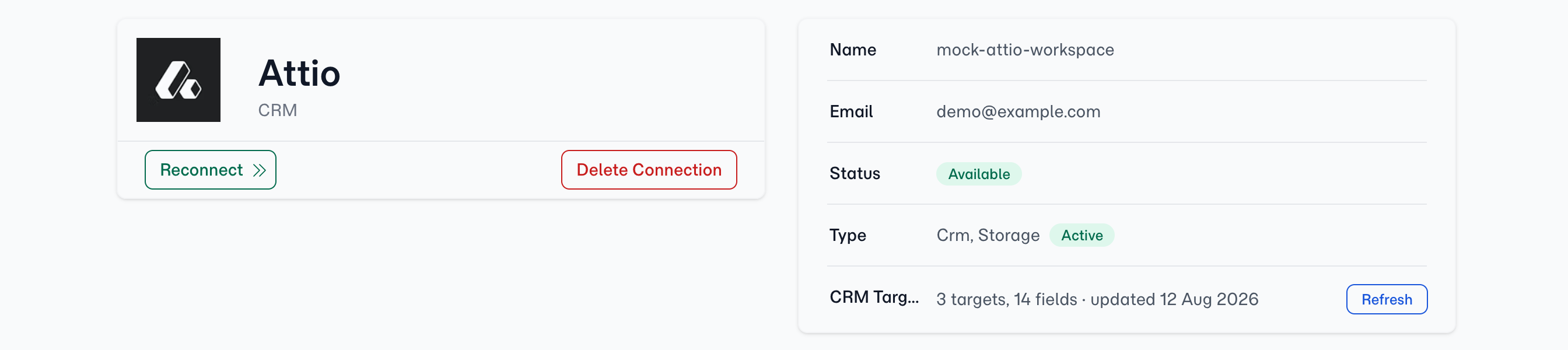 Connected — Attio is your CRM service, syncing from the moment it lands.