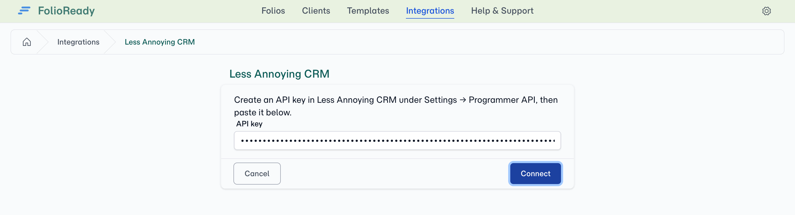Paste your API key to connect