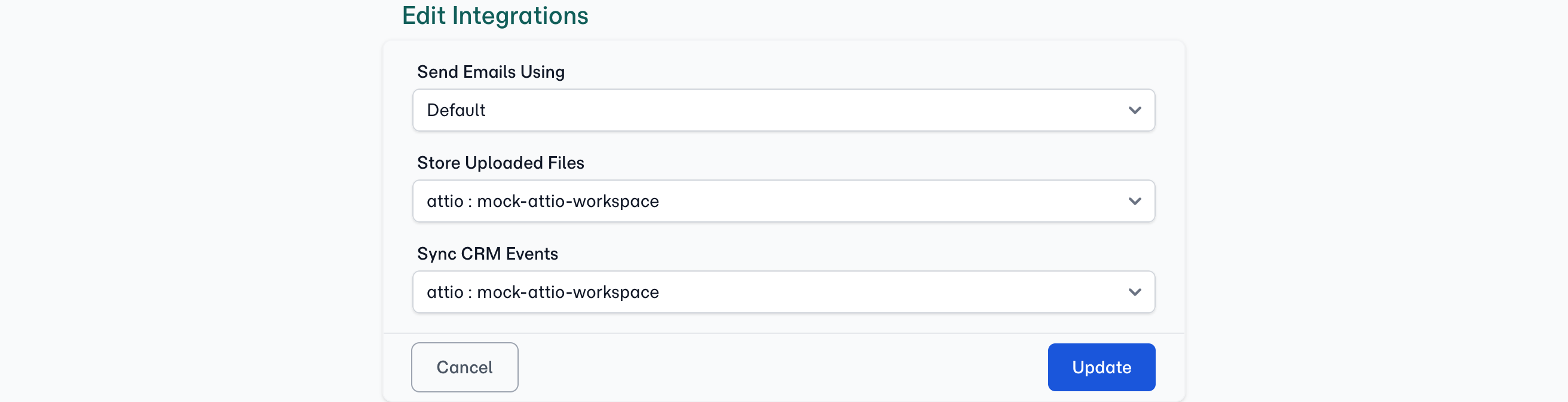 Settings → Integrations → Edit — set Store Uploaded Files to Attio.