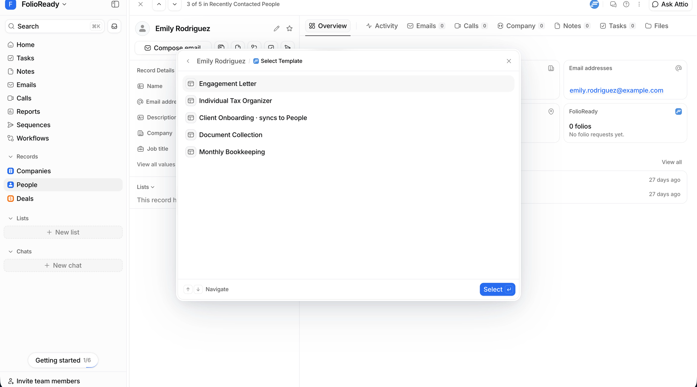 Request Documents — pick the template you need, without leaving the Person record.