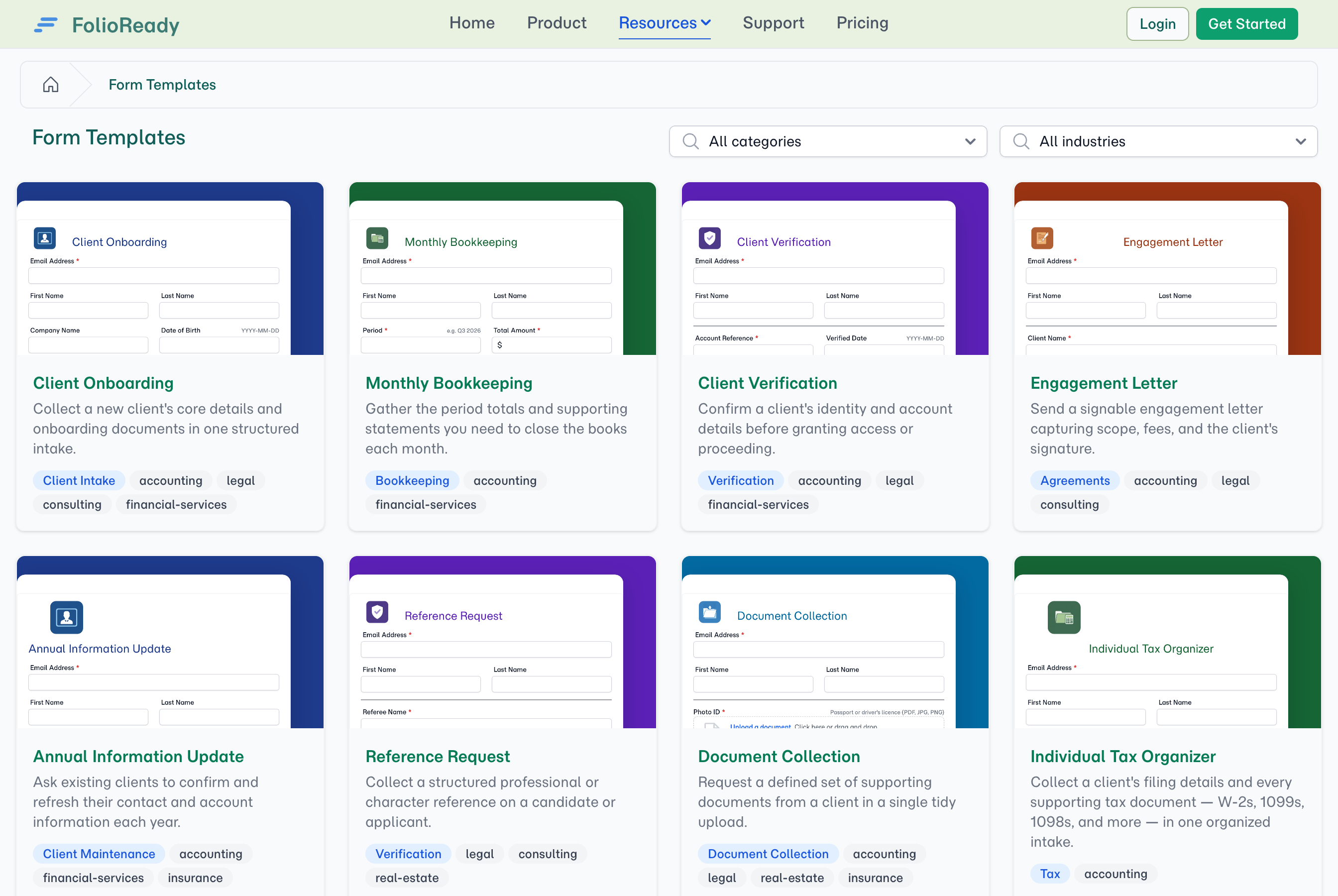 The public template gallery — browse ready-made templates by category and industry, then import the one that fits.