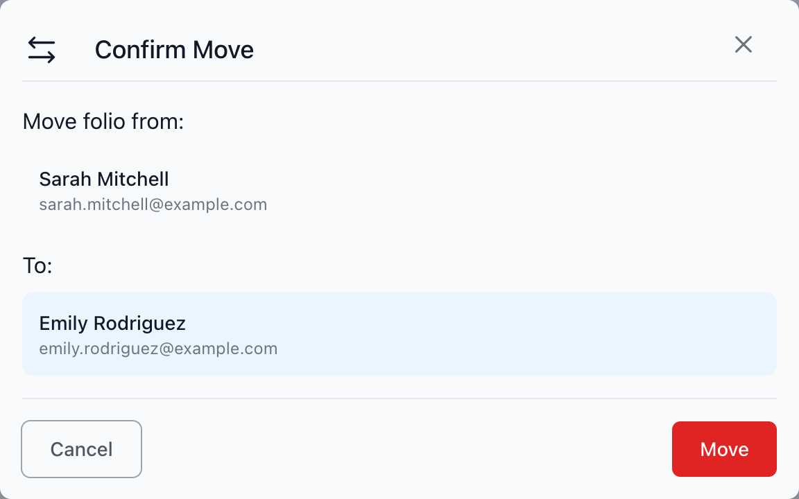 Confirm the move — from Sarah Mitchell to Emily Rodriguez.