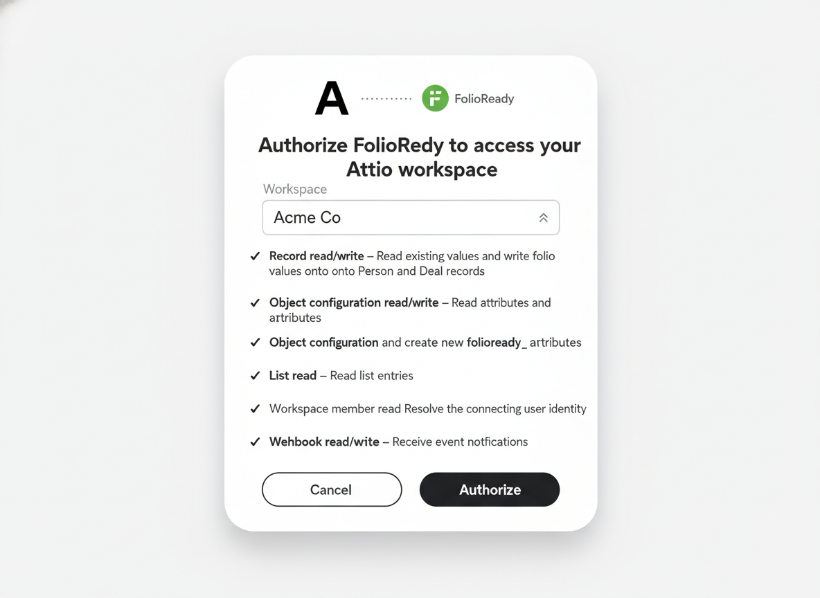 Grant FolioReady access to your Attio workspace