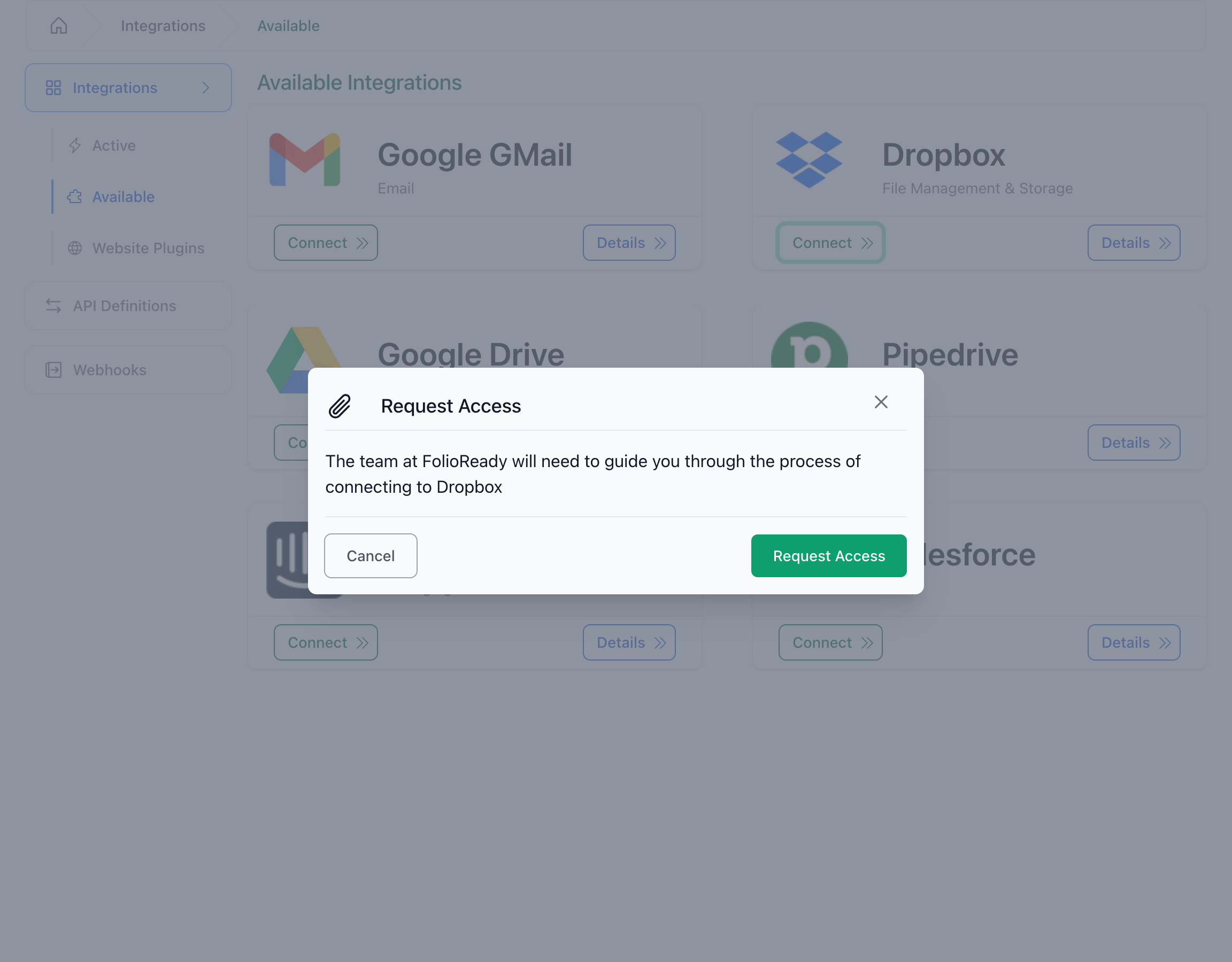 Submit an access request to FolioReady support