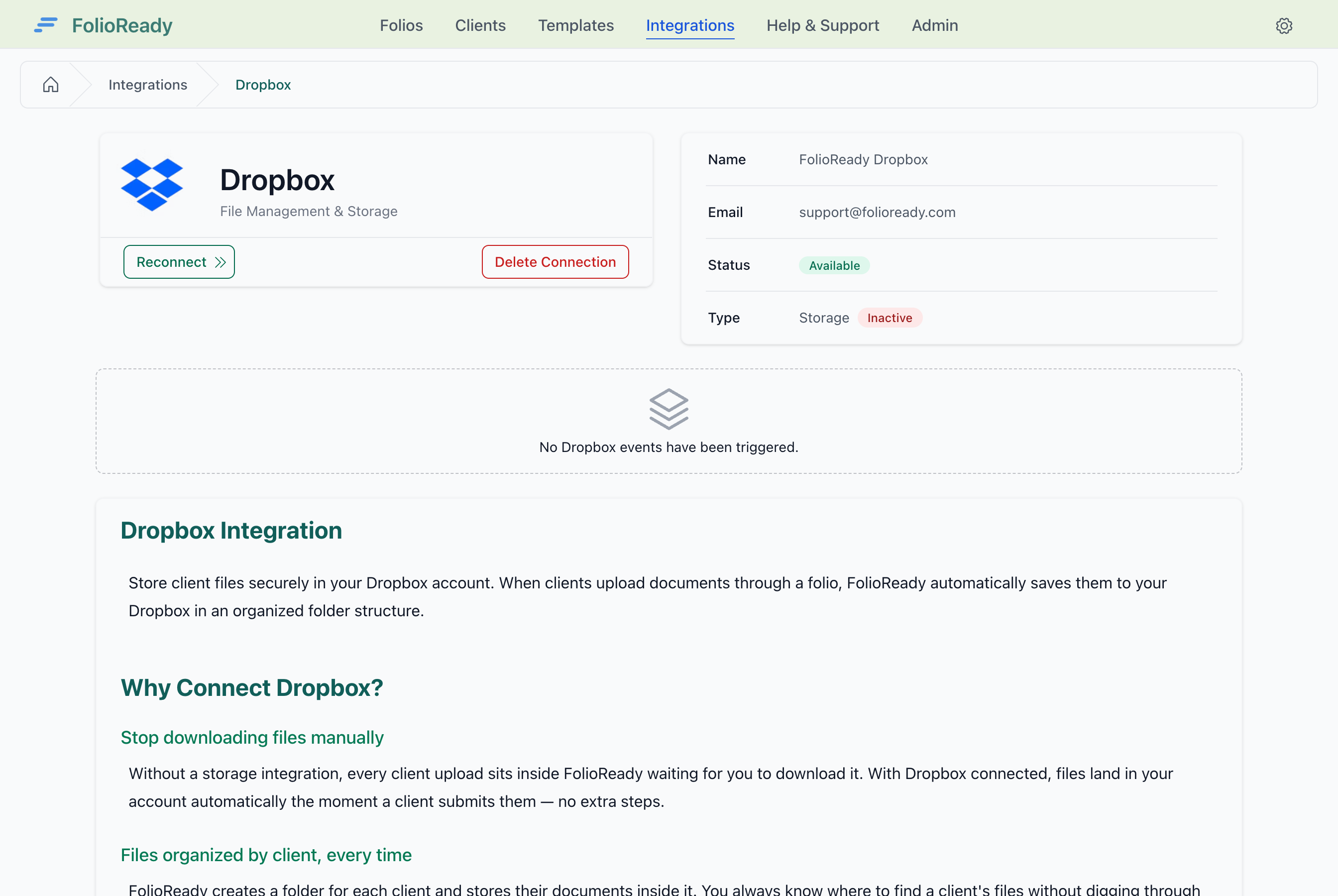 Dropbox is now connected