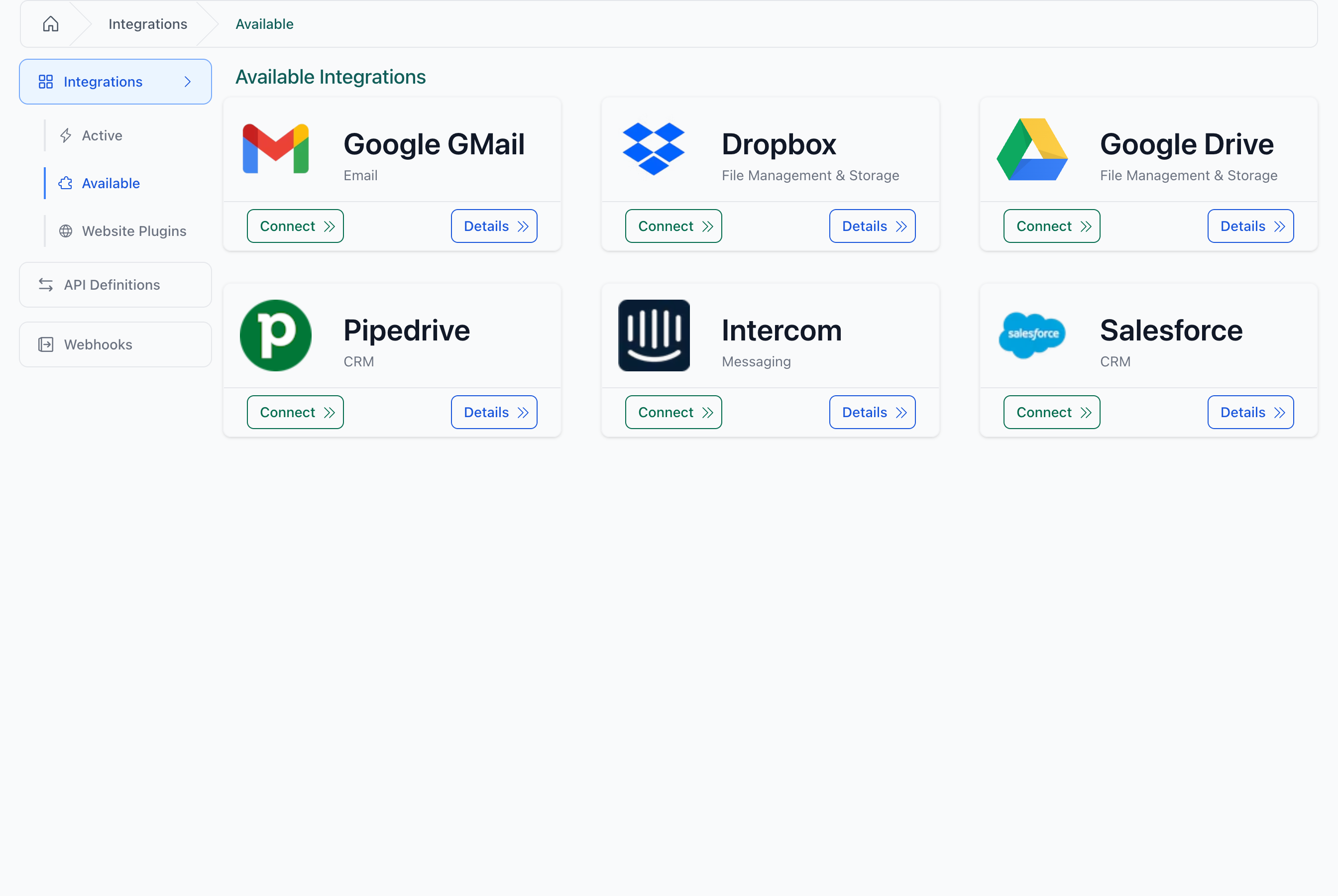 Find Google Gmail in the integrations list