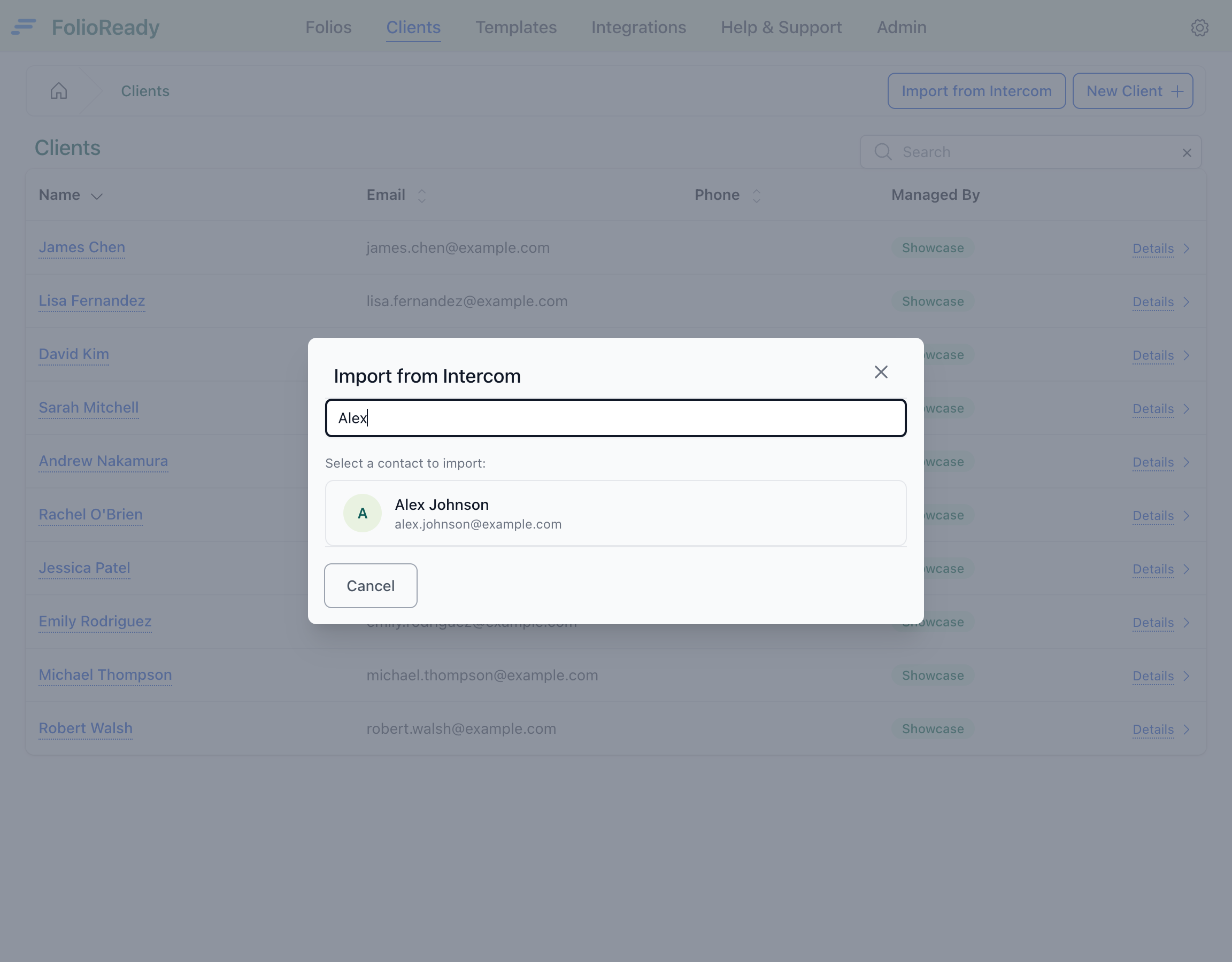 Search for an Intercom contact to import