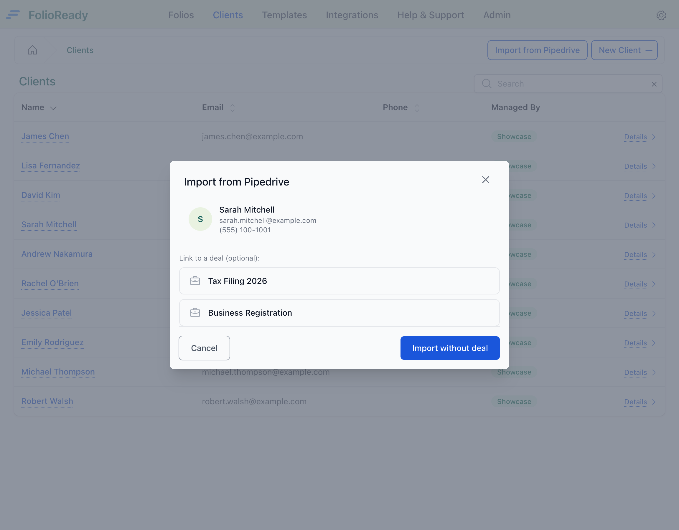 Optionally link to a Pipedrive deal