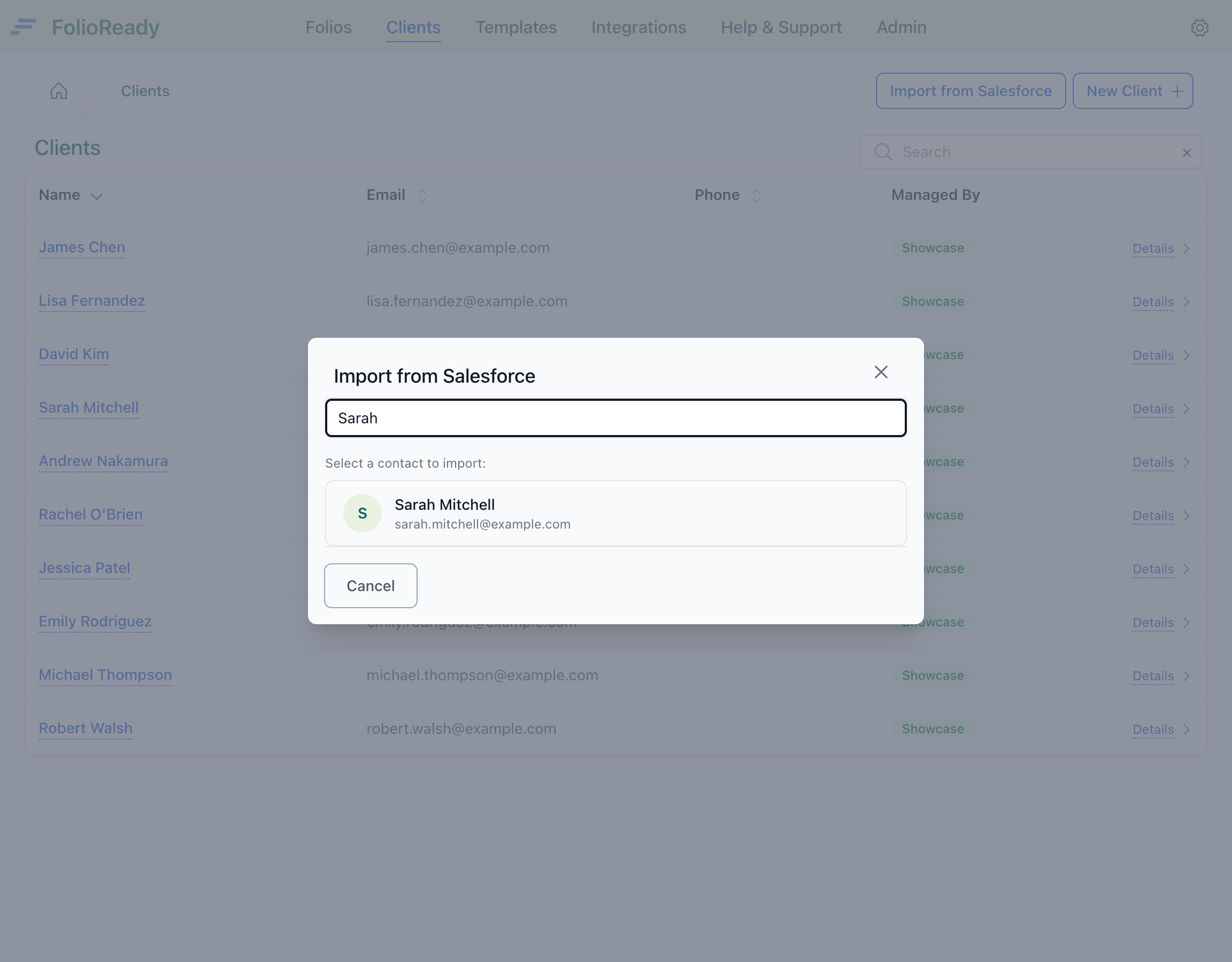Search for a Salesforce contact to import