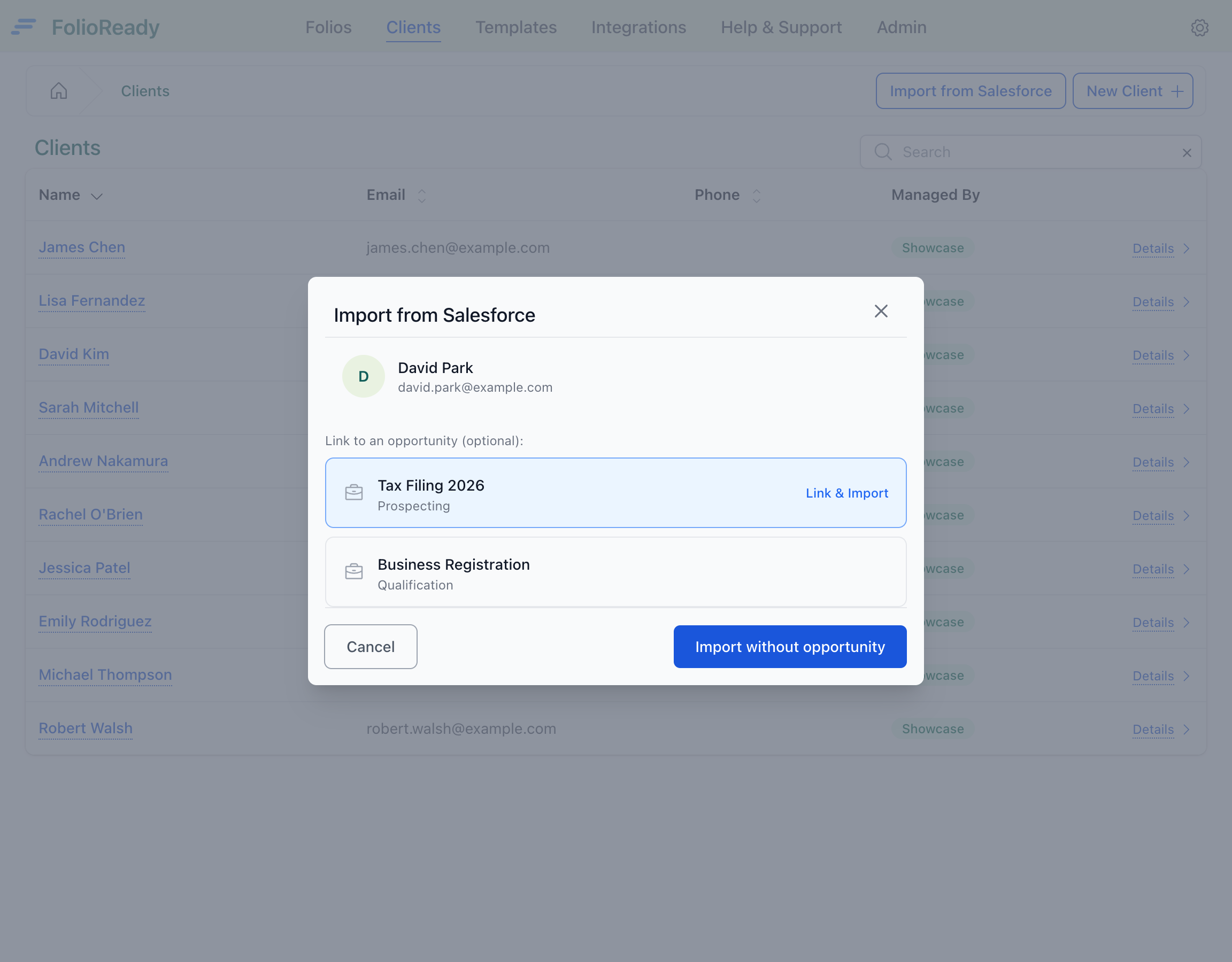 Optionally link to a Salesforce Opportunity