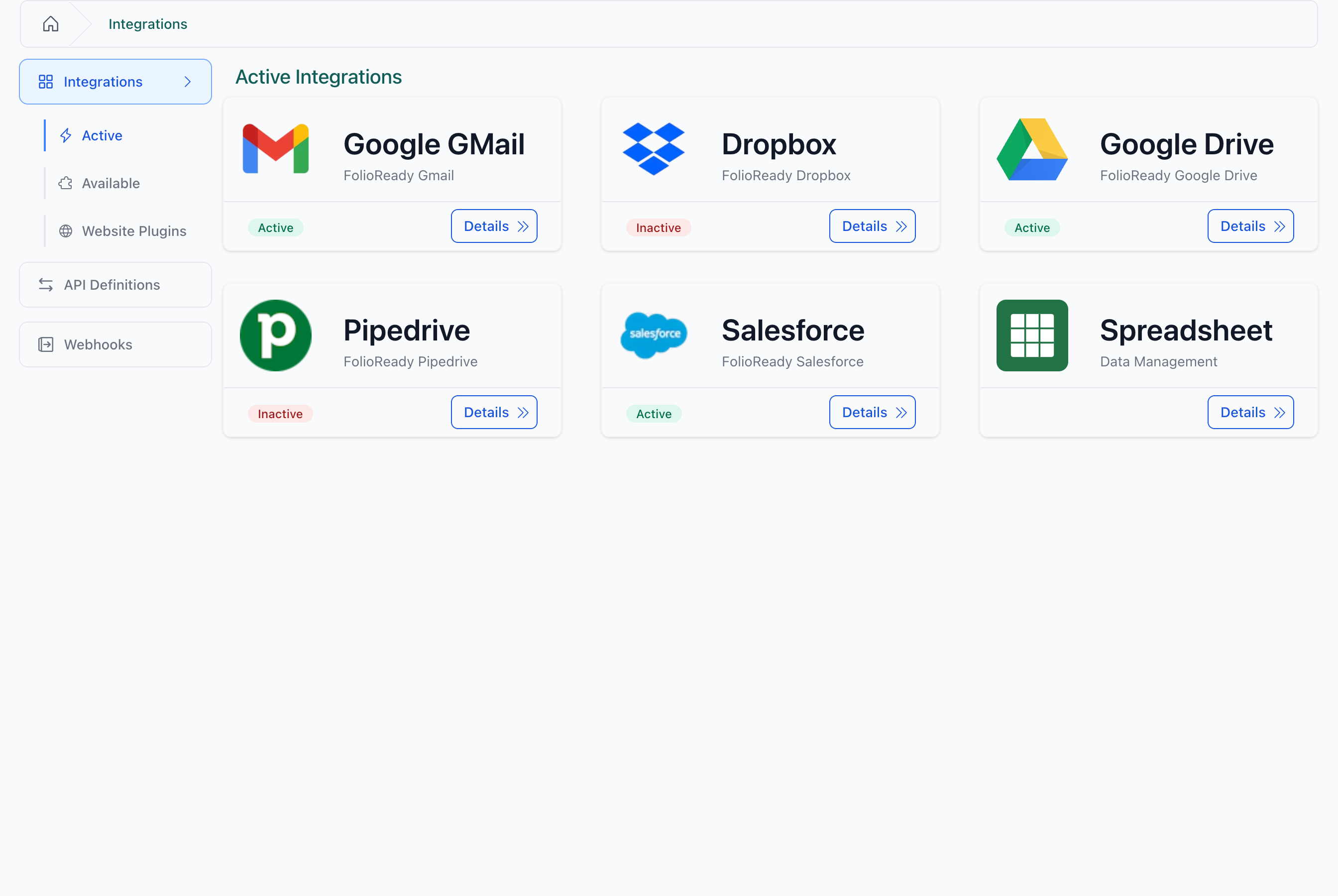 Find Spreadsheet in the integrations list