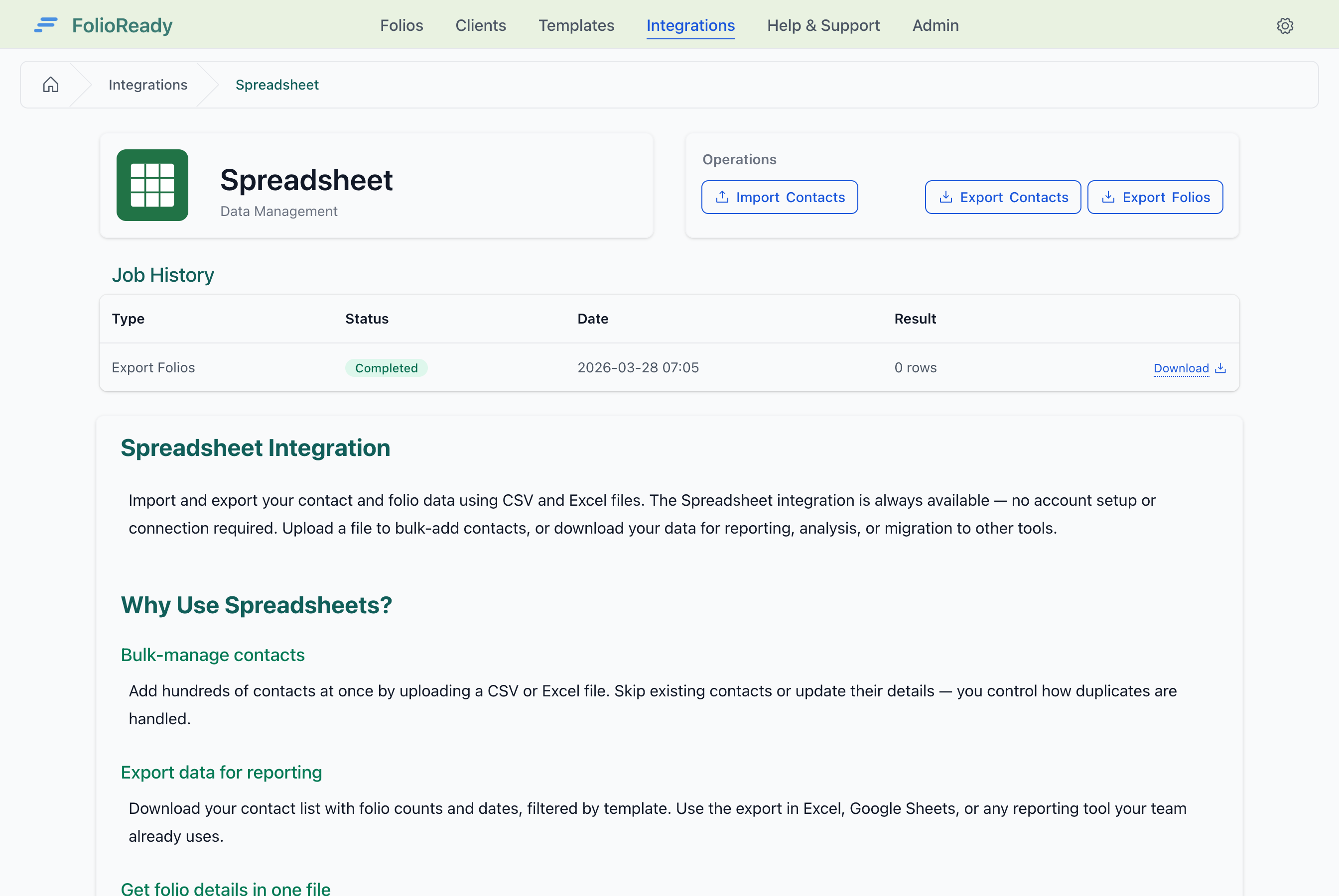 Spreadsheet integration overview with import and export options