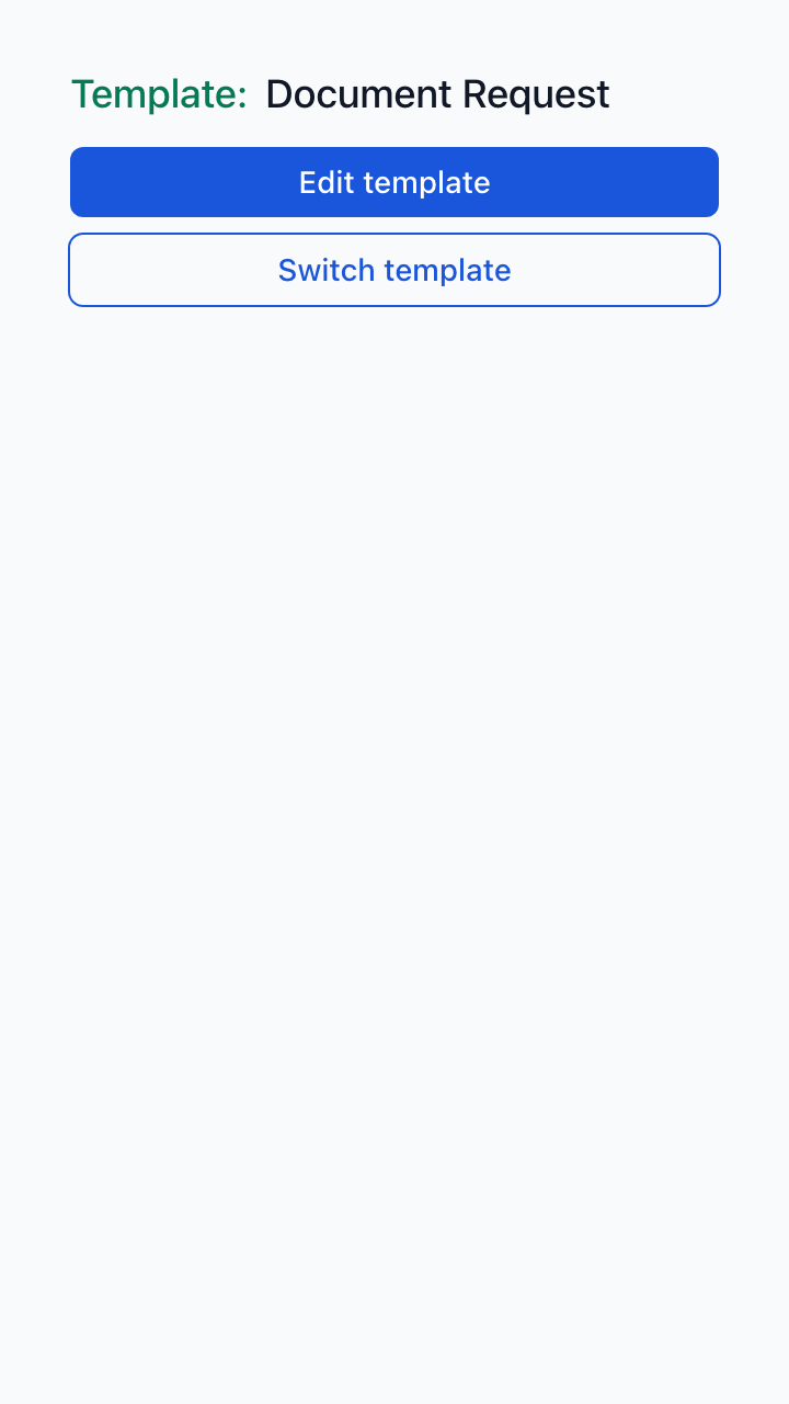 The settings panel shows the current template and lets you switch or edit