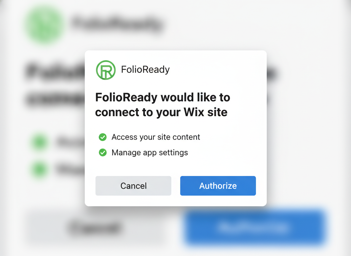 Authorize FolioReady to connect with your Wix site