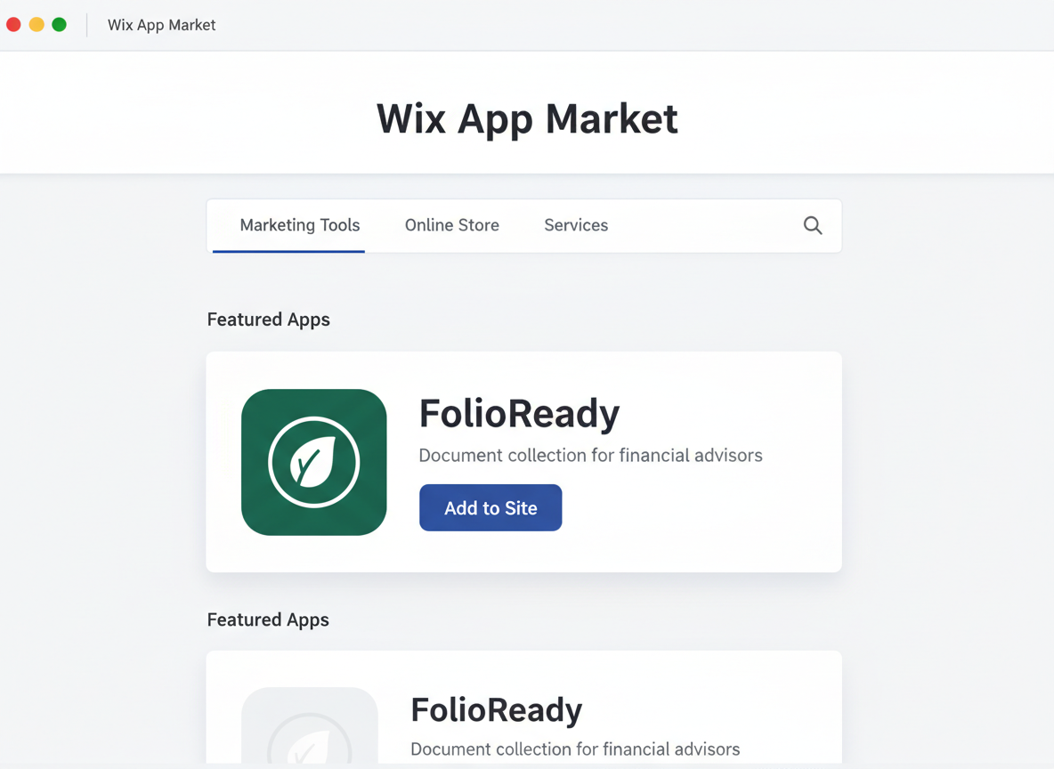 Find FolioReady in the Wix App Market