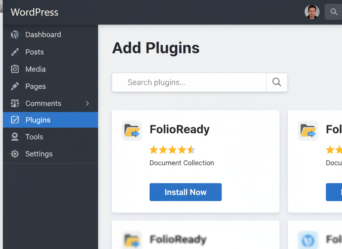 Install the FolioReady plugin from WordPress